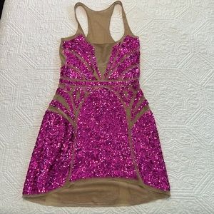 Allison Parris Greta dress, NWT, hot pink sequin and nude mesh dress